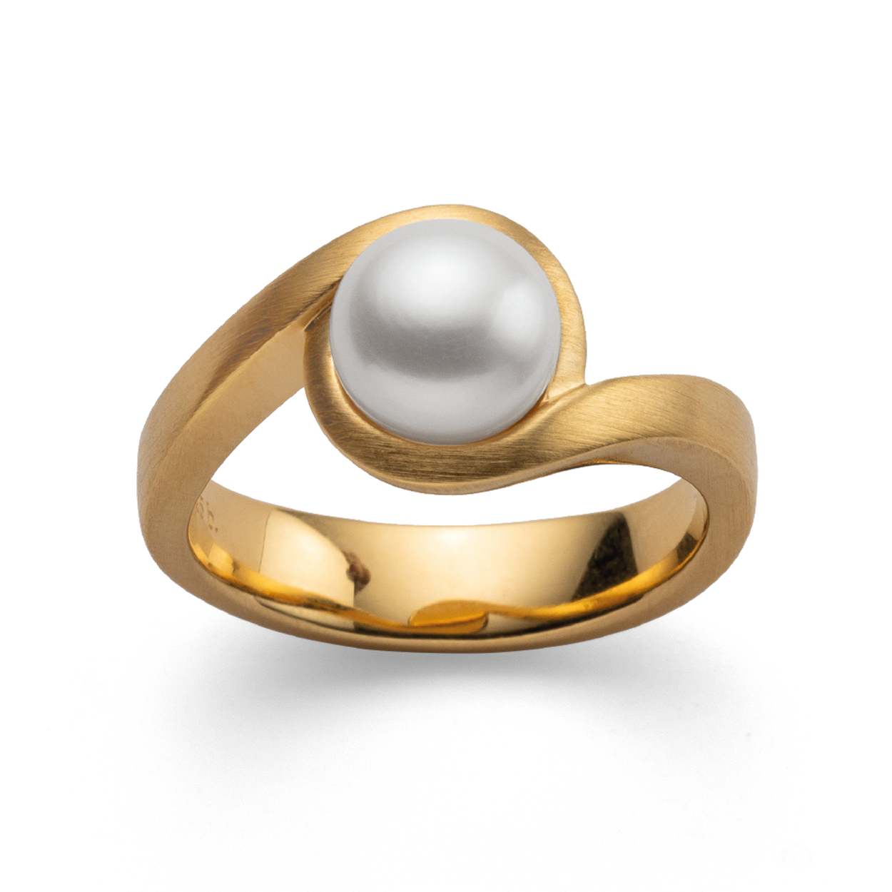 925/- Ring, vergoldet | mattiert, Zuchtperle weiß 3,52ct