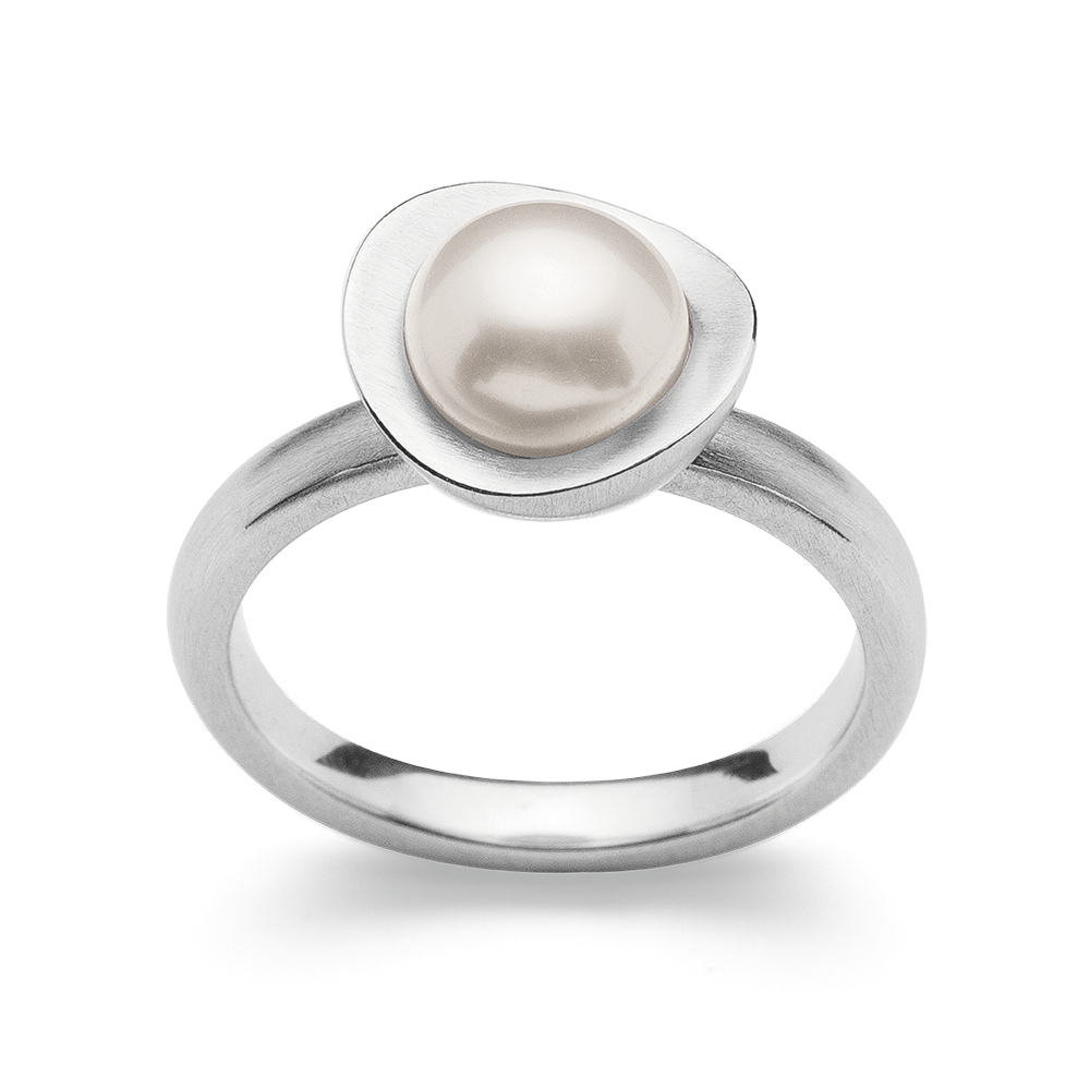 925/- Ring, rhodiniert | mattiert, Zuchtperle weiß 2,66ct