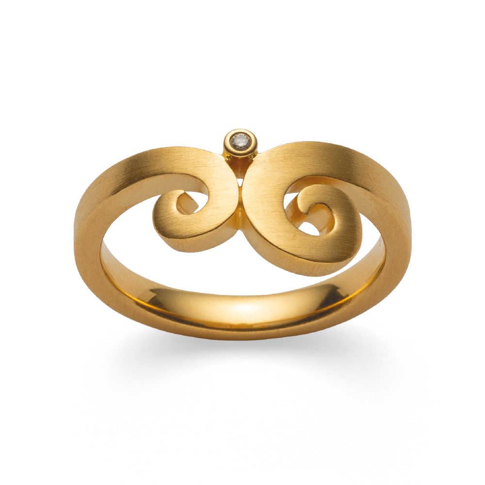 925/- Ring, vergoldet | mattiert, Brillant 0,01ct W-SI
