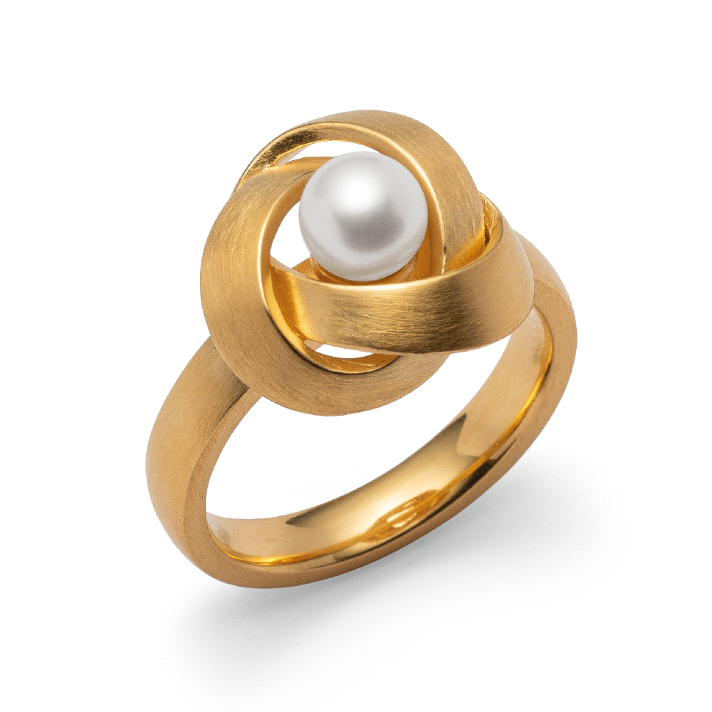 925/- Ring, vergoldet | mattiert, Zuchtperle weiß 1,85ct