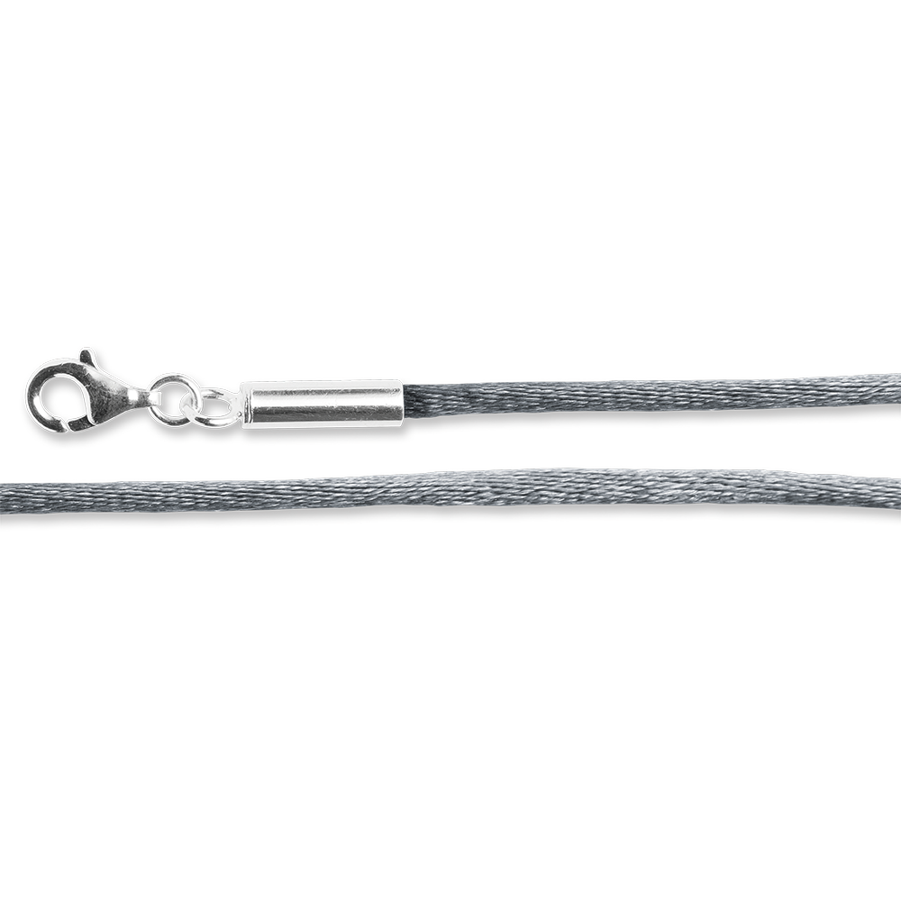 Satinband grau mit 925/- Karabiner | poliert, 2,5mm, 80cm + 5cm