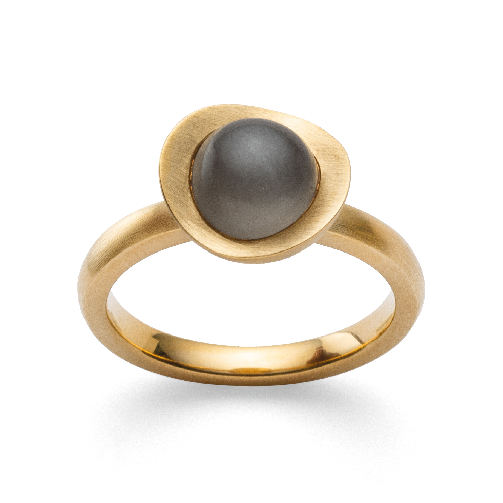 925/- Ring, vergoldet | mattiert, Mondstein grau 2,30ct